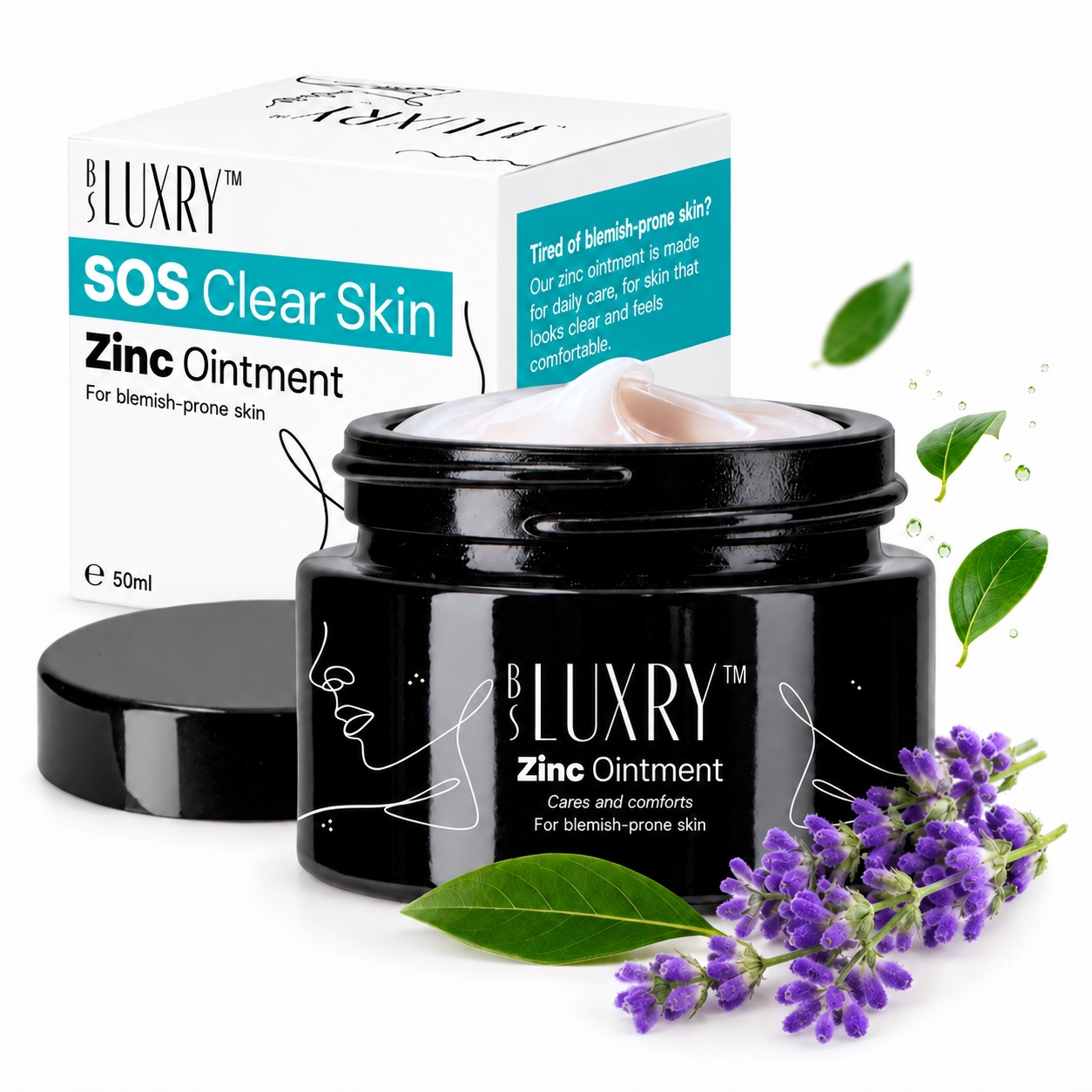 BS Luxry SOS Clear Skin Zinc Ointment jar and box with English packaging